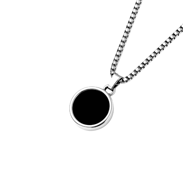 Minimalist Round Black Pendant Necklace High-Polish Stainless Steel Circle Charm with Box Link Chain – Unisex Lifestyle Jewelry